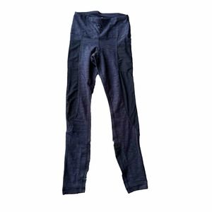 Yogalicious Leggings Sz XS Heathered Blue Charcoal Low Rise Mesh Cinched Ankle